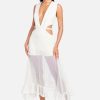 Fringe Mesh Plunge Maxi Gown