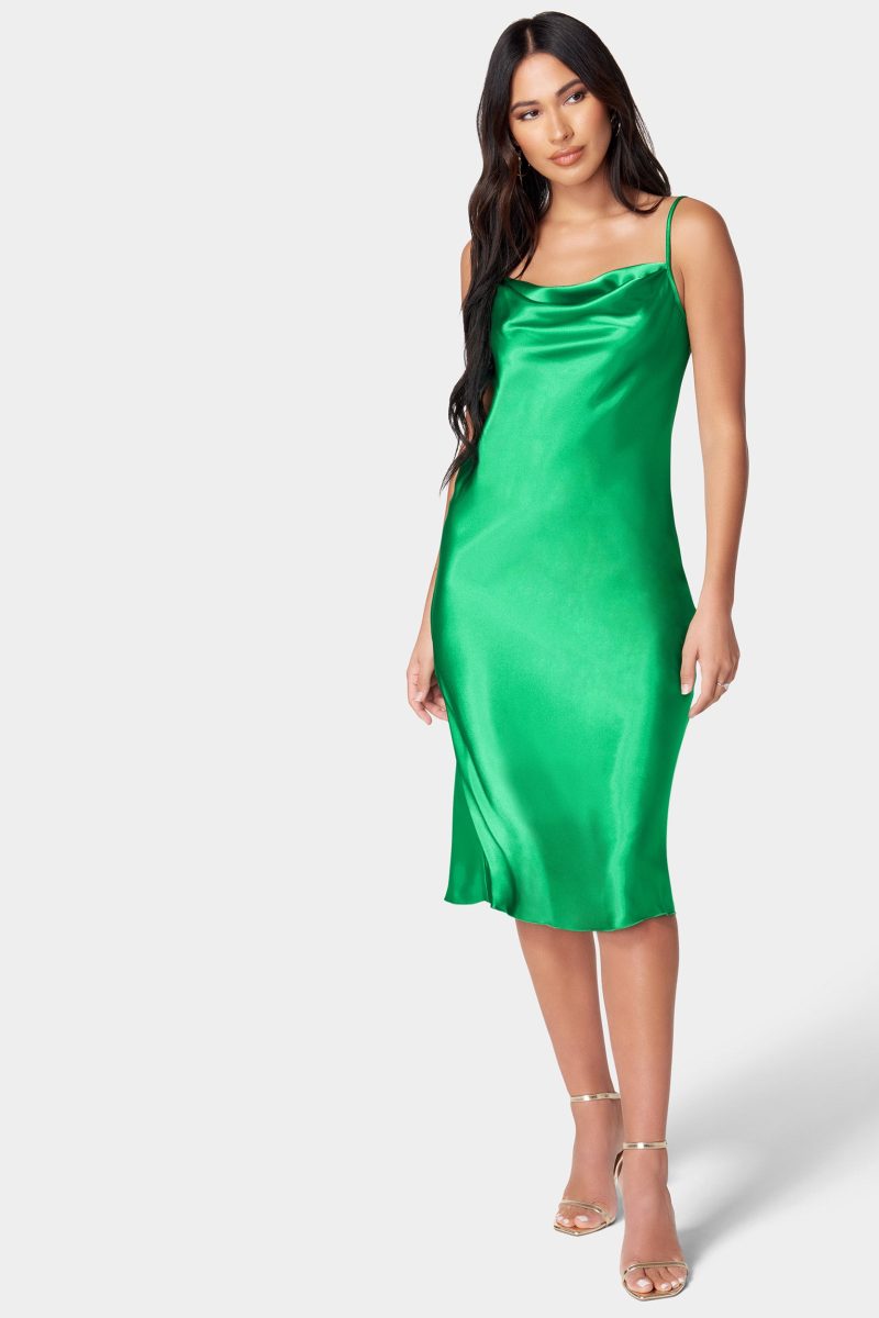 Satin Cowl Neck Slip Midi Dress