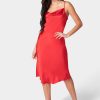 Satin Cowl Neck Slip Midi Dress