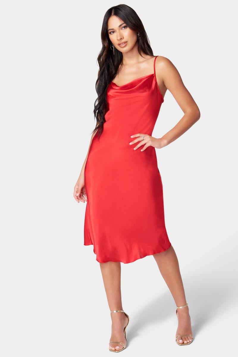 Satin Cowl Neck Slip Midi Dress