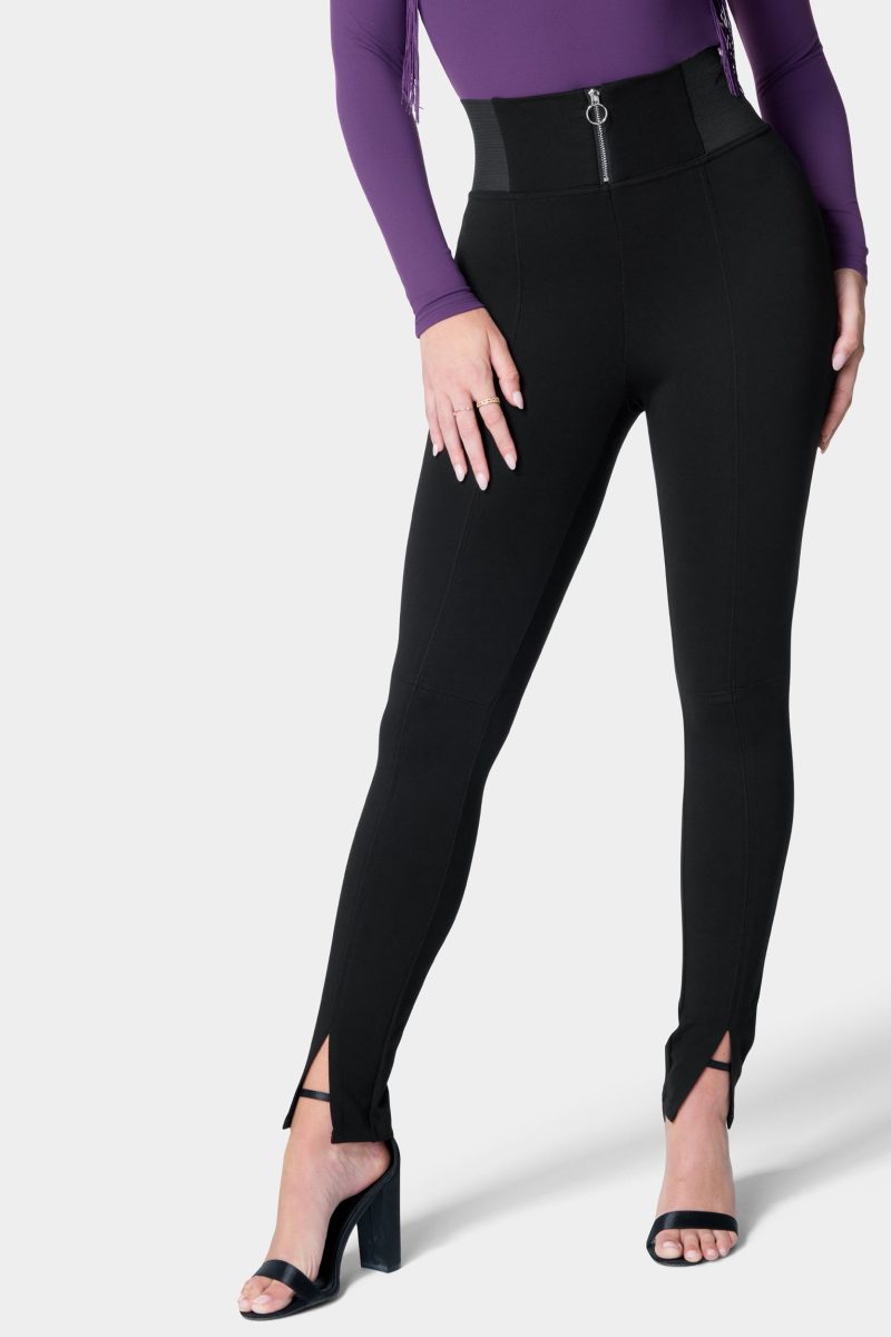 Elastic High Waist Slit Front Legging