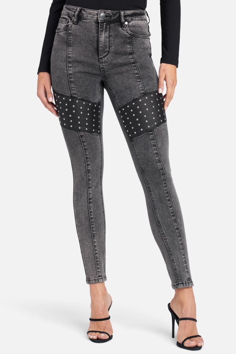 Acid Wash Stud Detail Skinny Jeans