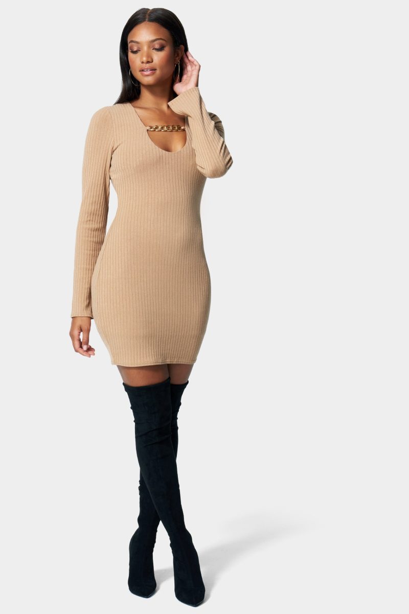 Chain Detail Rib Dress