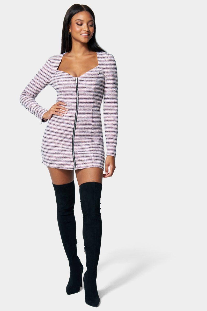 Zip Front Tweed Mini Dress