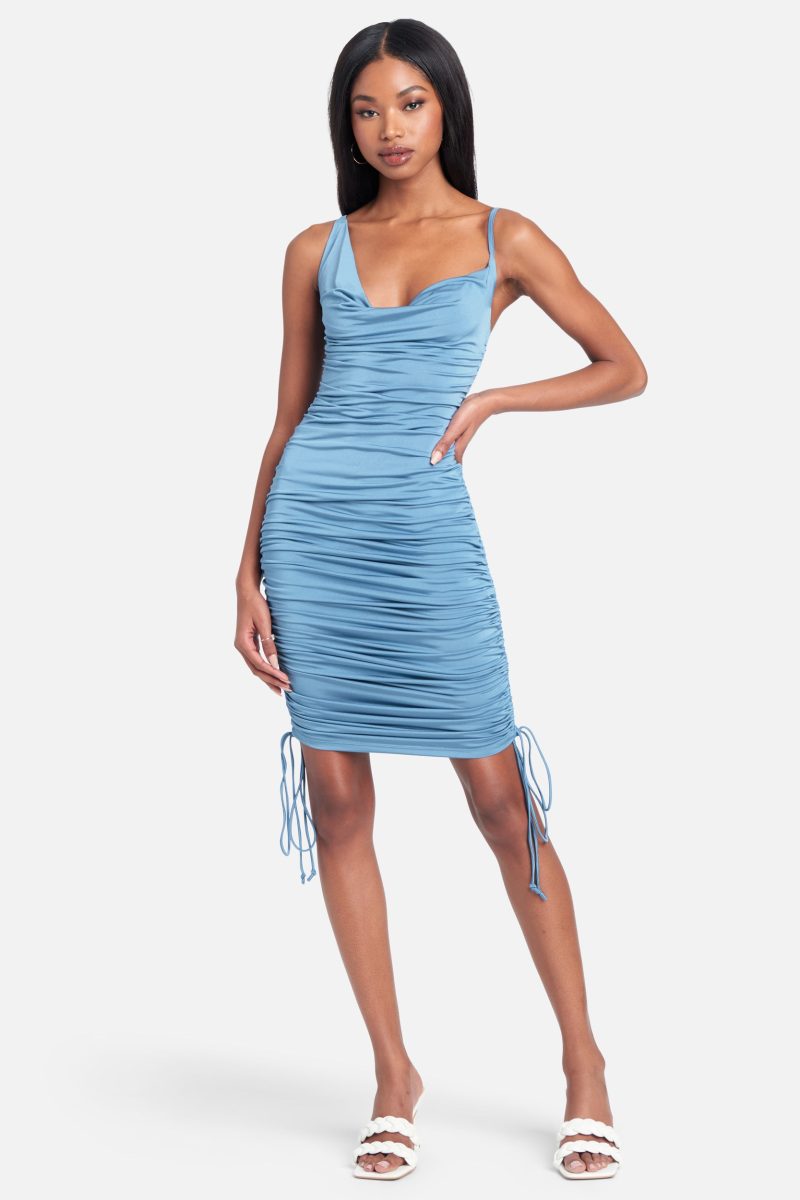 Asymmetrical Ruched Tie Hem Dress