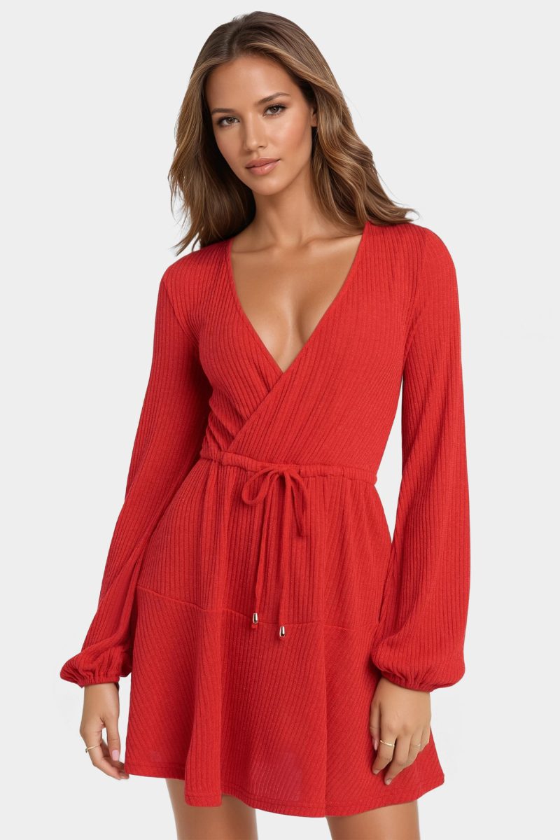 Surplice Neck Flare Knit Dress