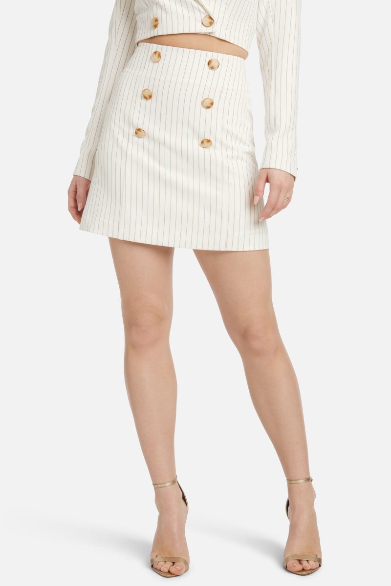 Stripe Twill Button Detail A Line Skirt