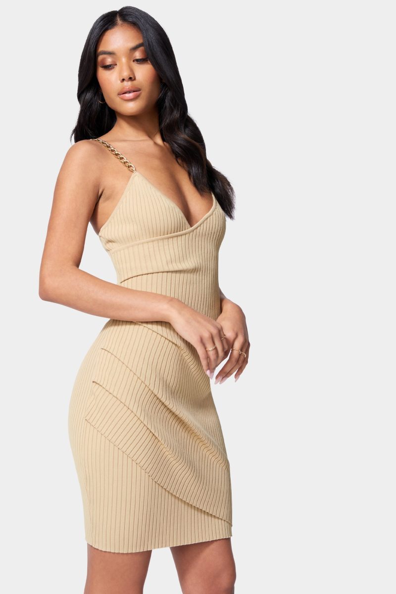 Chain Strap Faux Wrap Dress
