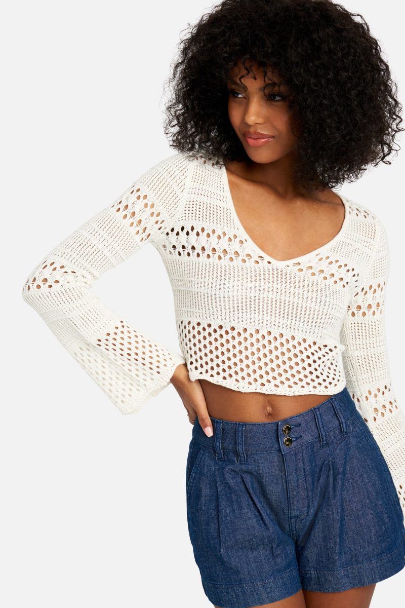 Bell Sleeve Scallop Hem Crochet Top