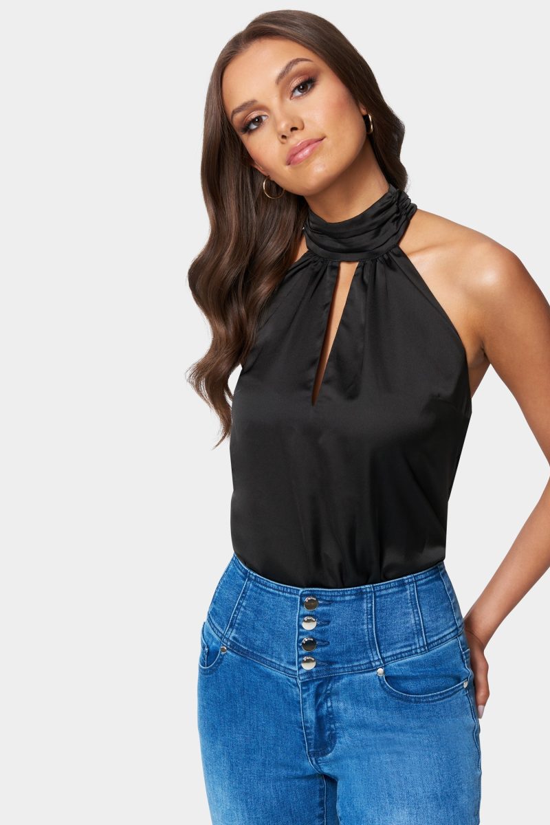 Mock Neck Keyhole Halter Bodysuit