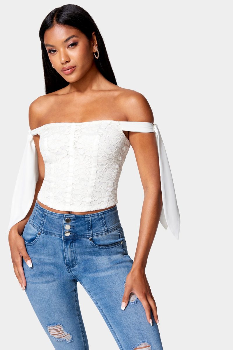 Corded Lace Bustier With Chiffon Tie