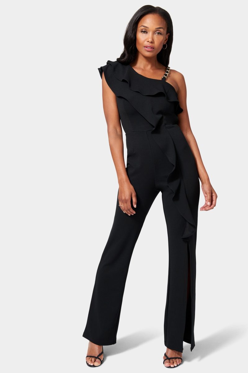 Knit Crepe Cascade Wide Leg Jumpsuit