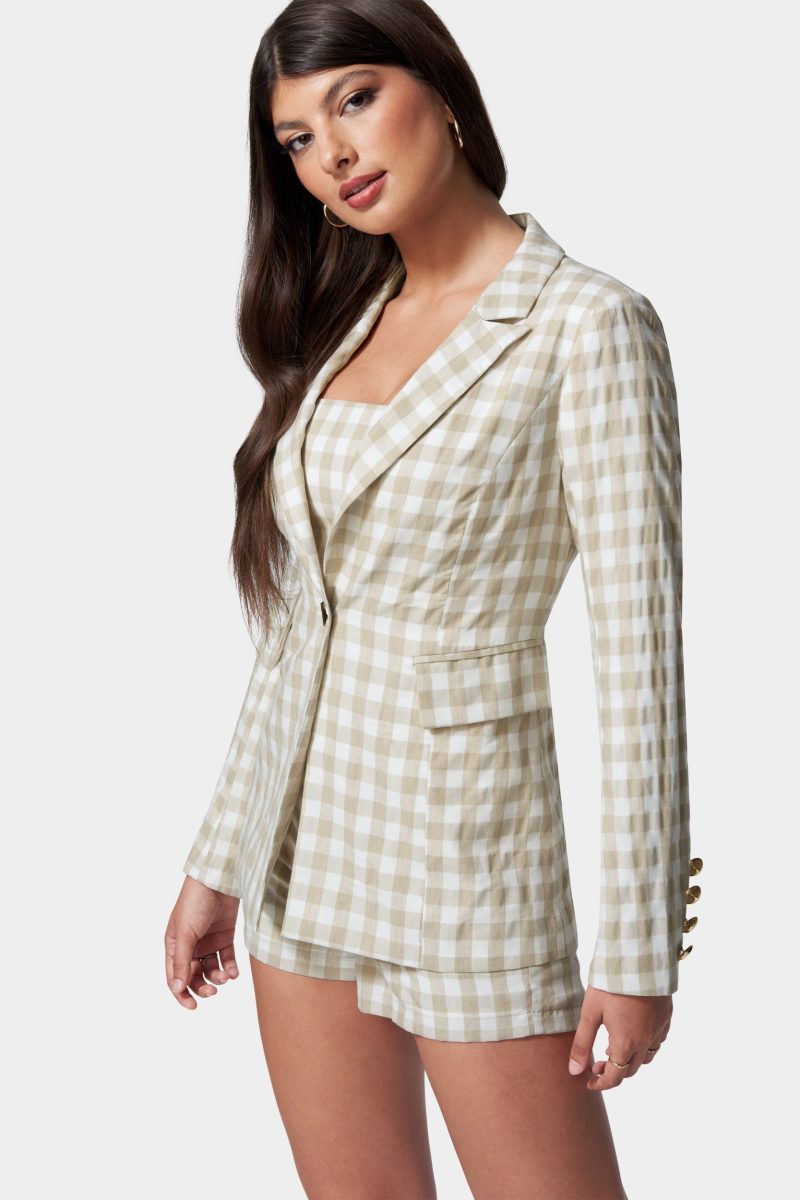 Gingham One Button Tailored Jacket
