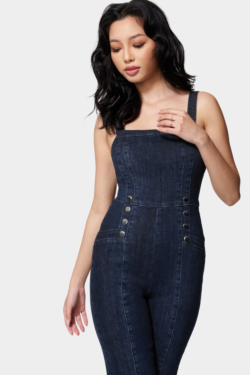 Wide Leg Multi Button Denim Jumpsuit