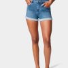 Cuffed Hem Side Elastic Denim Short
