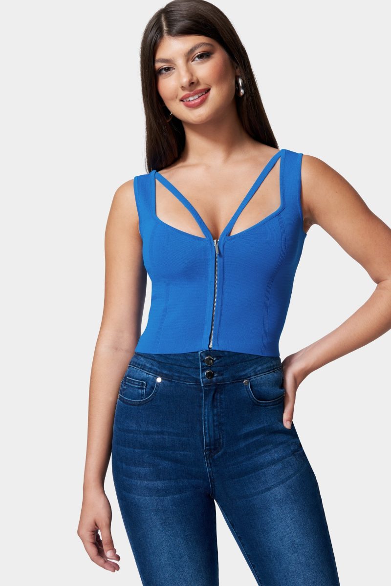 Zip Front Corset Sweater Top