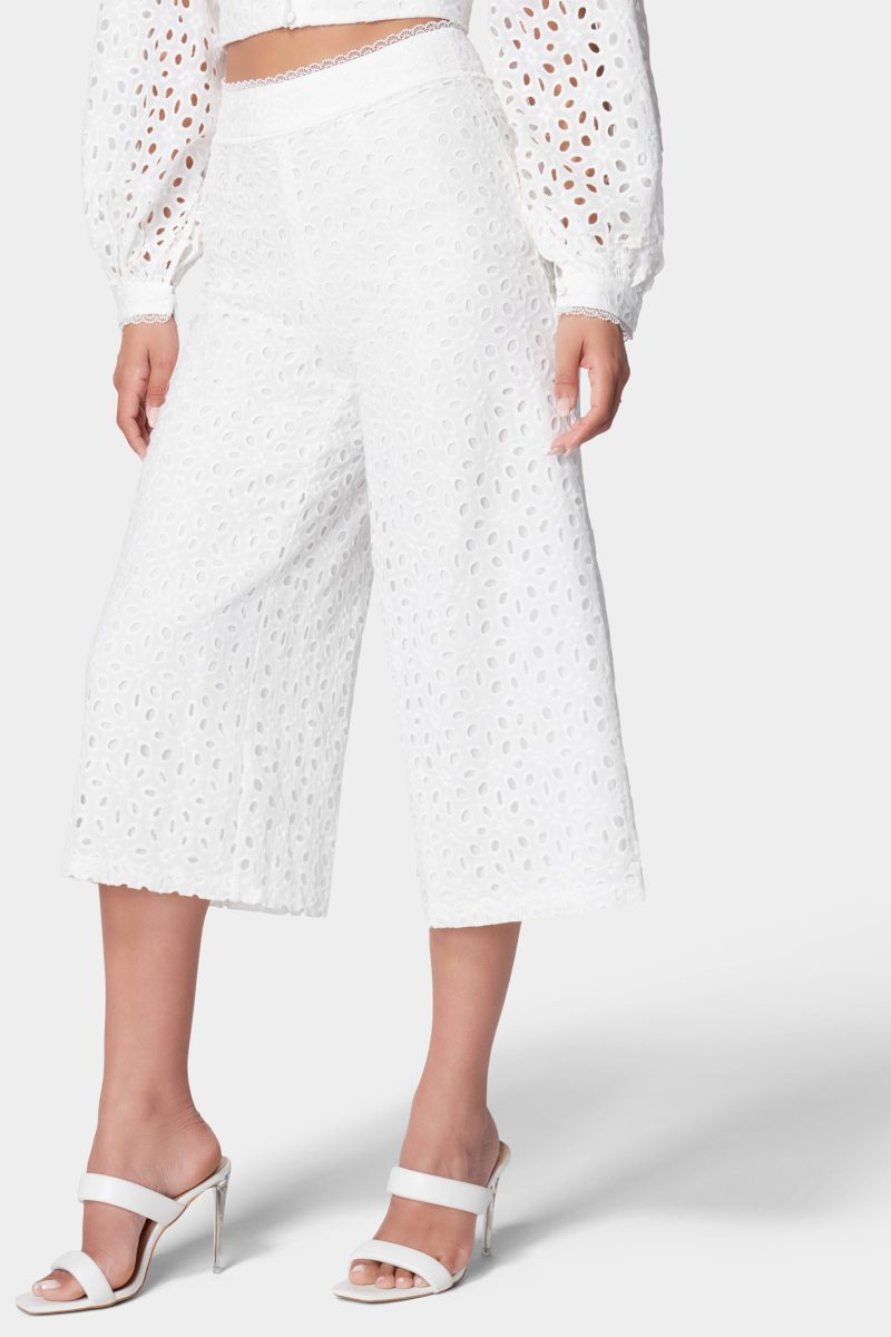 Eyelet Detail Wide Leg Pant