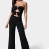 Ring Detail Wide Leg Knit Crepe With Satin Combo Jumpsuit