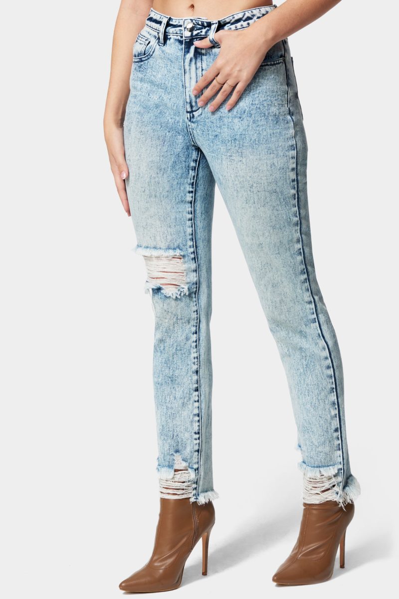 High Waist Distressed Straight Leg Jeans