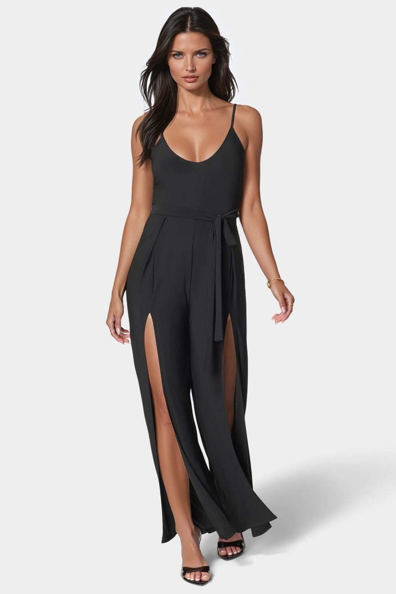 High Slit V-Neck Cami Strap Jumpsuit