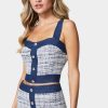 Tweed & Denim Button Front Bustier