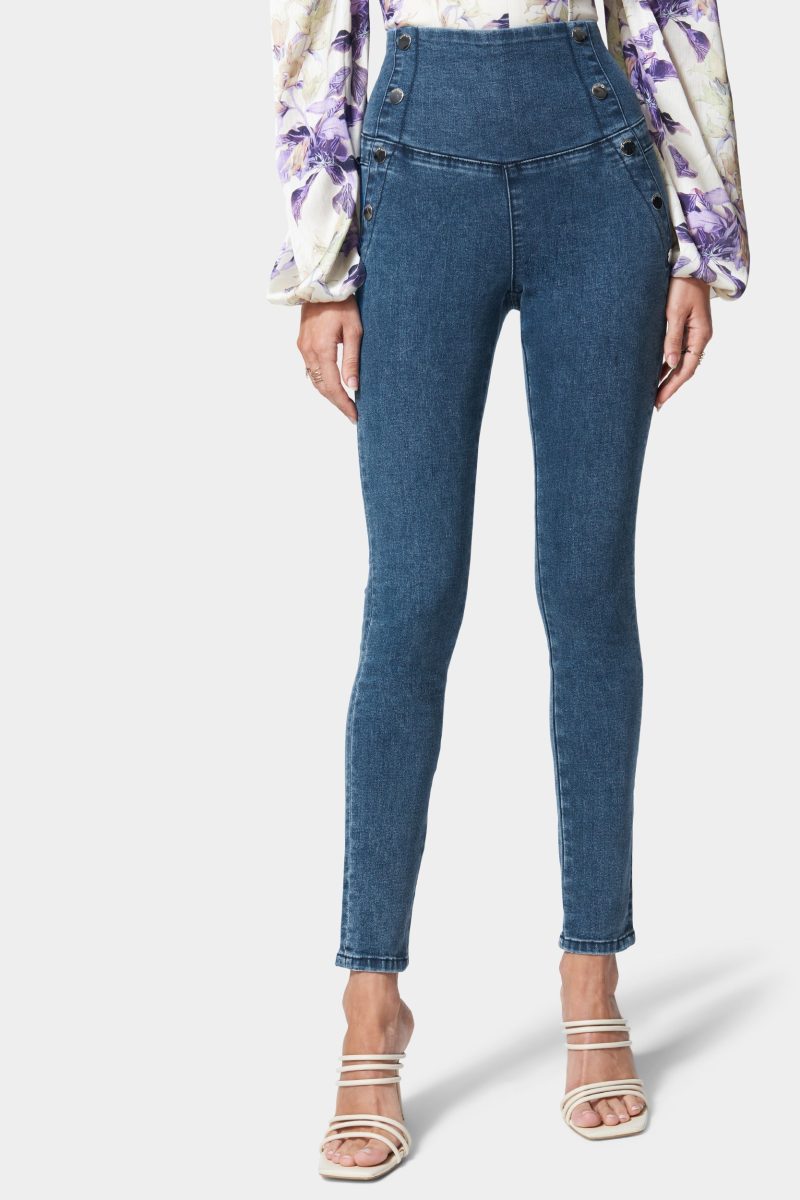 High Waisted Button Detail Skinny Jeans