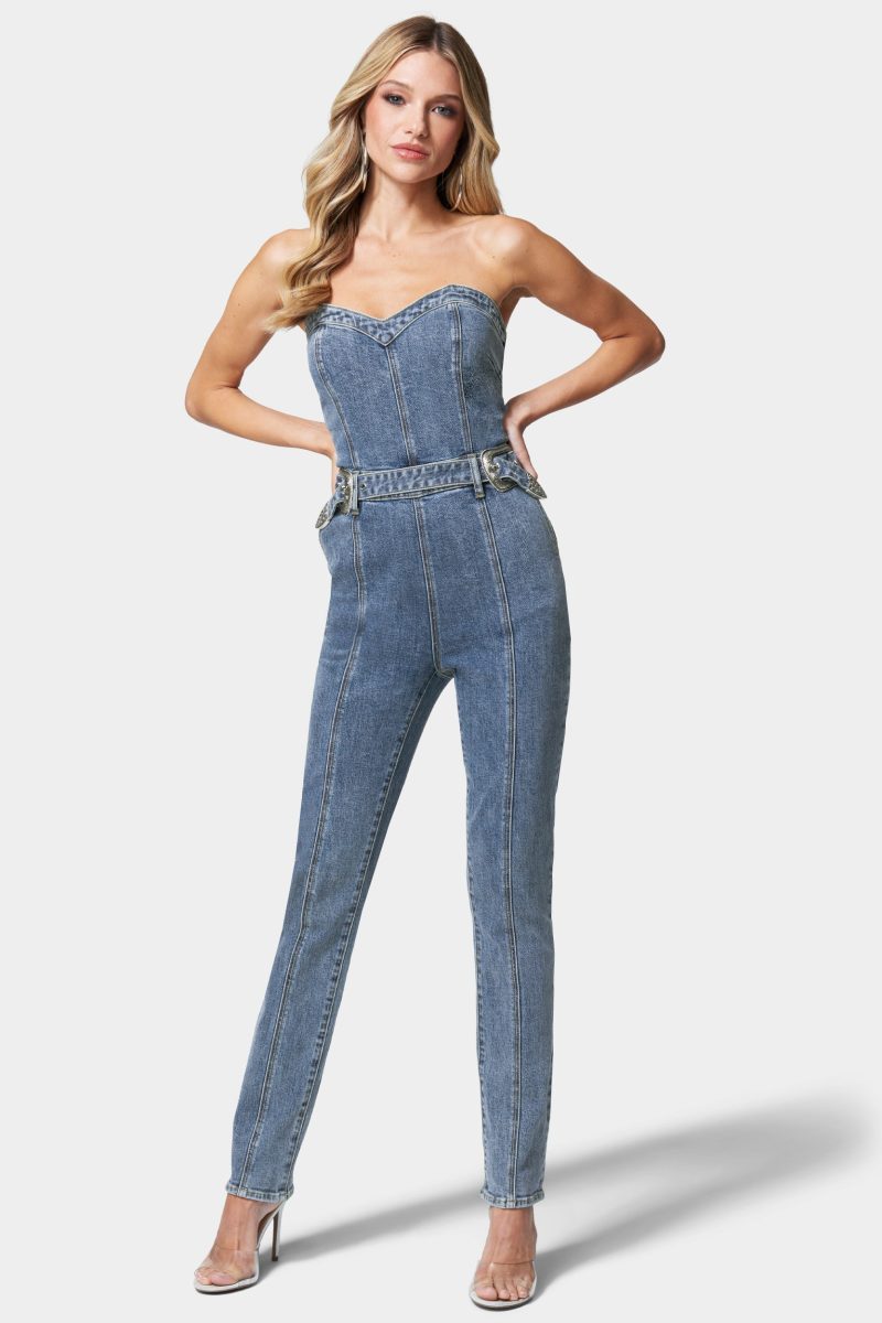 Belted Sweetheart Denim Jumpsuit