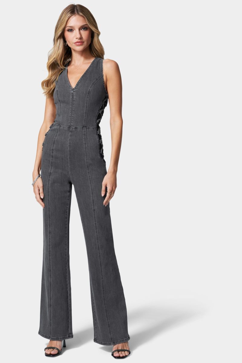 Lace Detail Corset Denim Jumpsuit