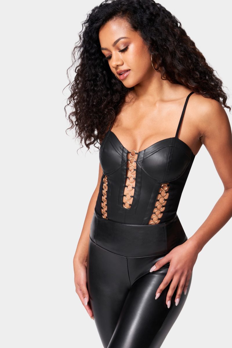 Vegan Leather Ring Detail Bodysuit