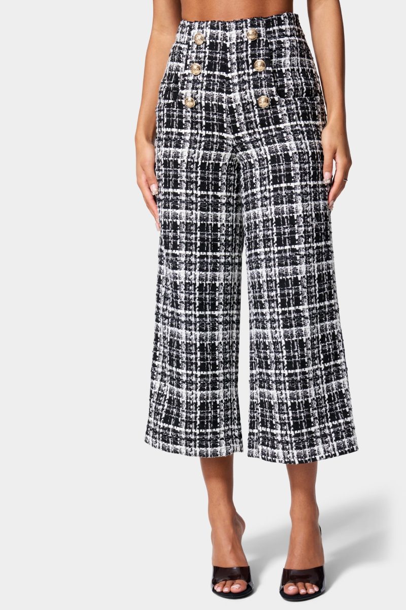 Button Detail Tailored Boucle Pant