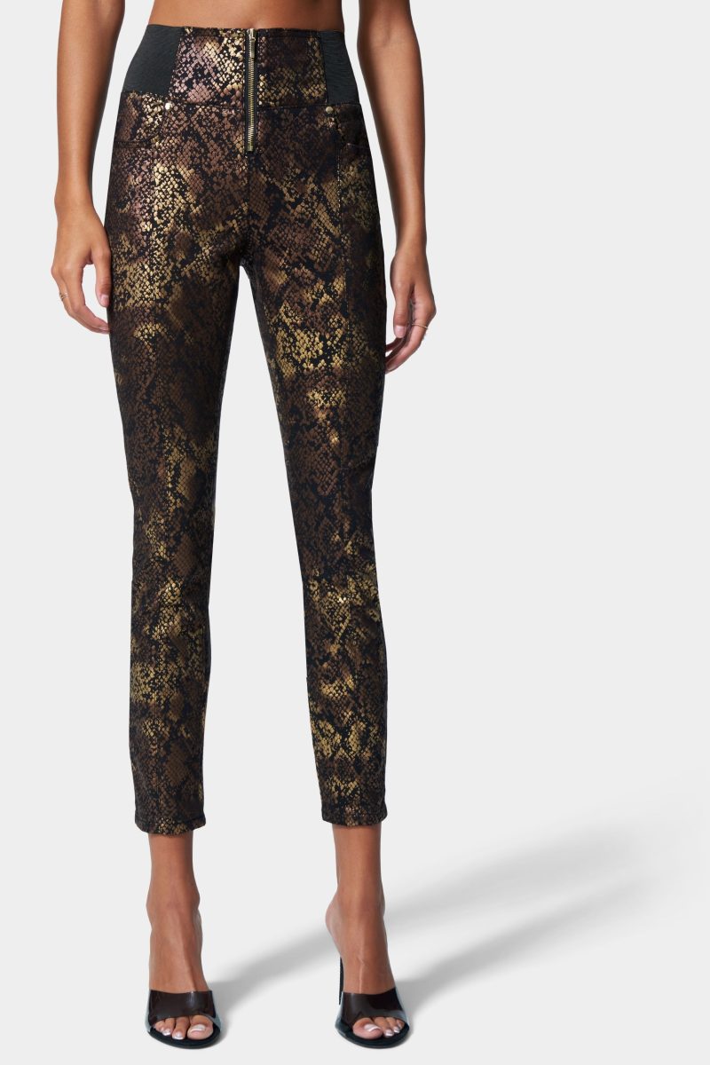 Foiled Print Zip Front Elastic Skinny Jean