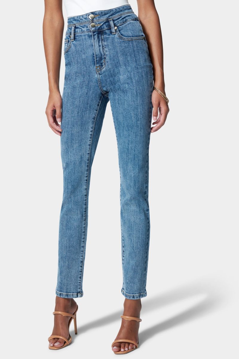 Double Tab Waist Slim Leg Jean