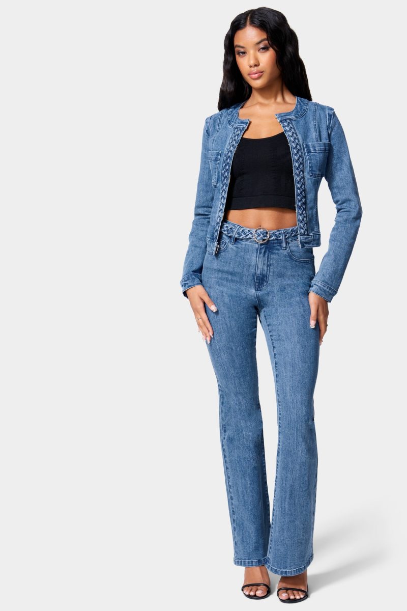 Braided Belt Flared Denim Jean