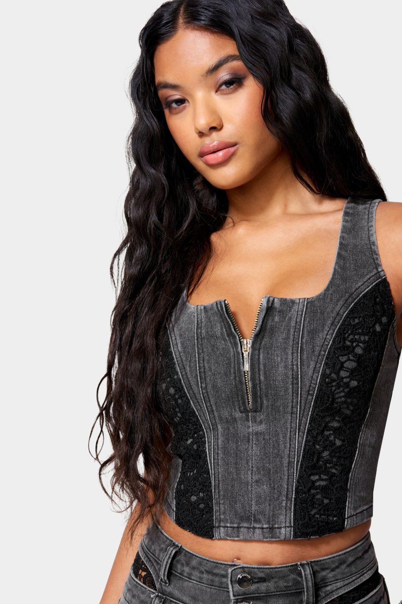 Lace Insert Denim Bustier