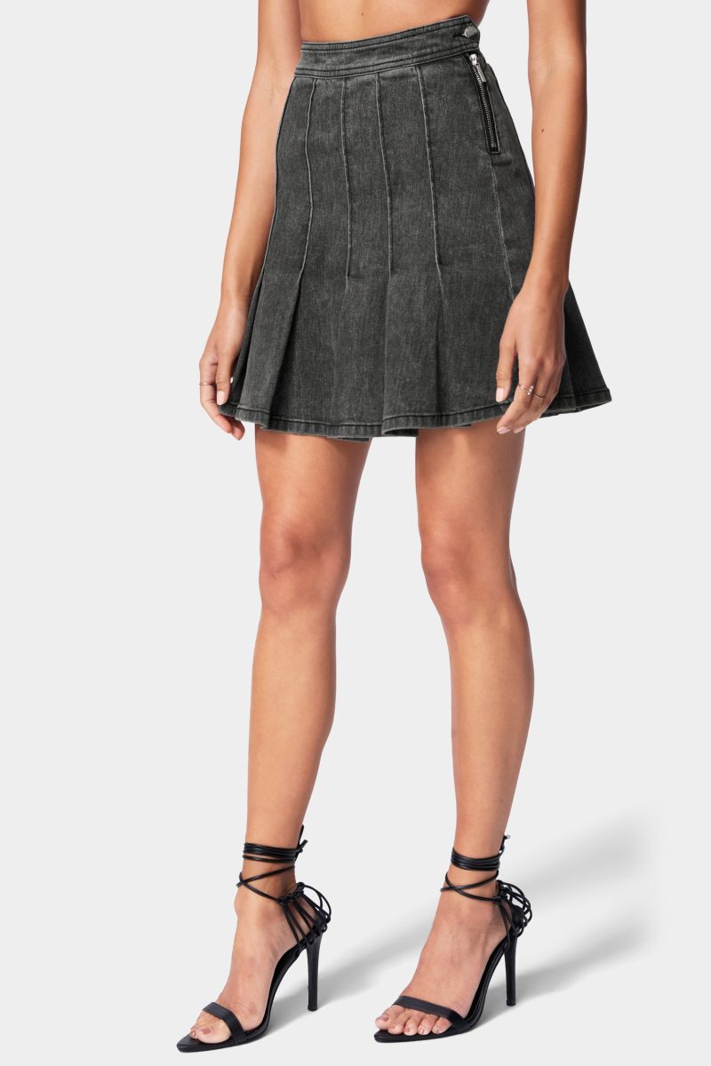 Pleated Denim Skirt