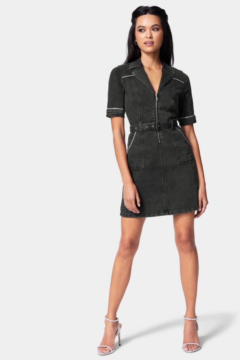 Rhinestone Trim Denim Dress