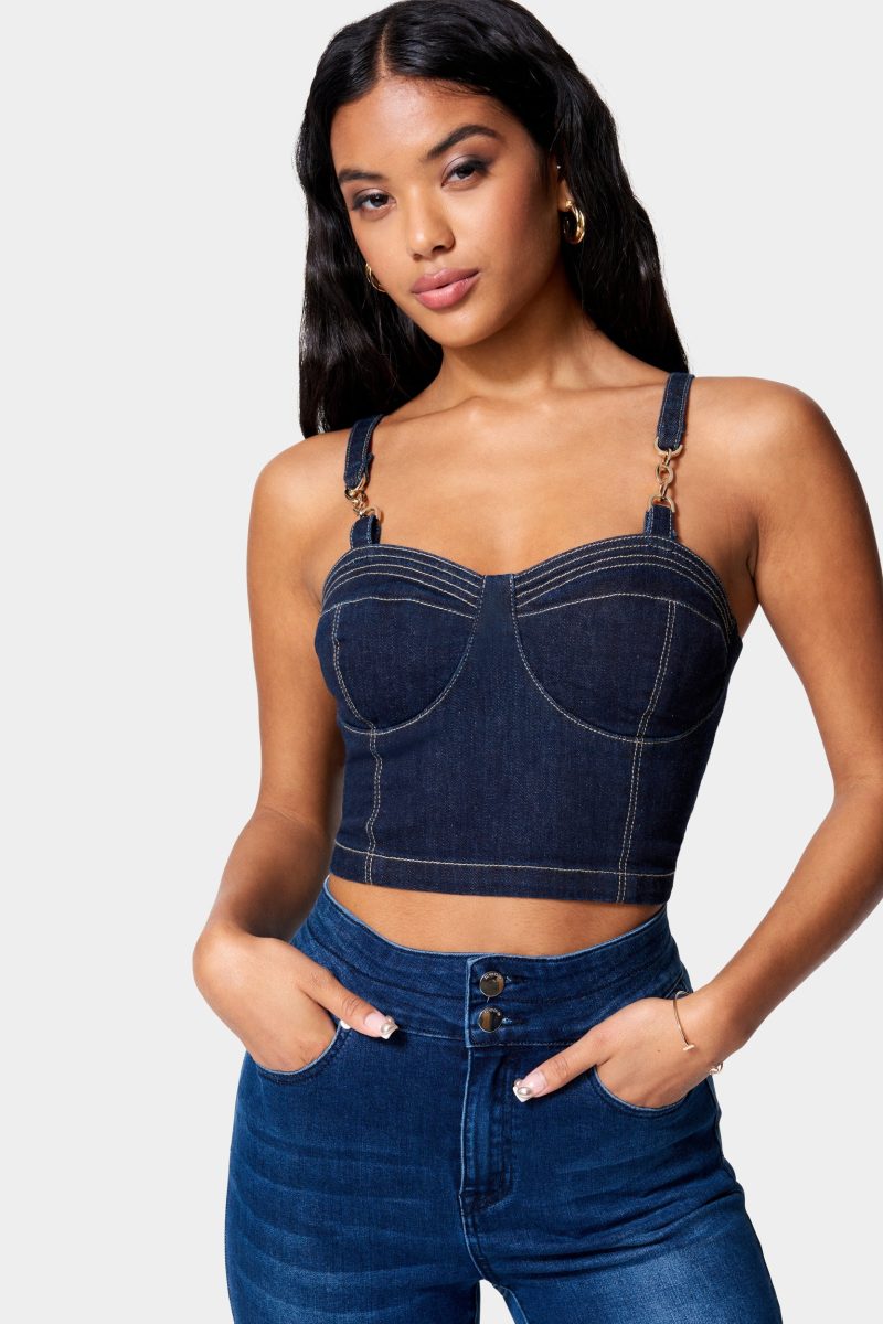 Buckle Strap Denim Bustier