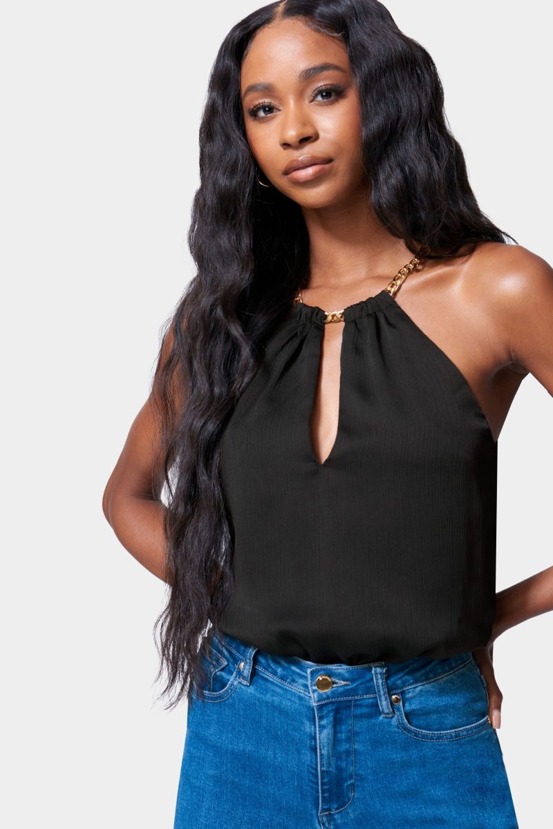 Neckline Trim Detail Blouson Bodysuit