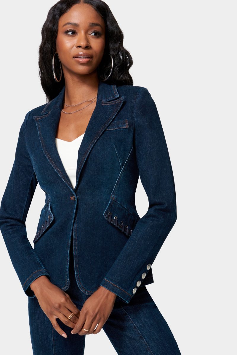 Eyelet Trim Tailored Denim Jacket