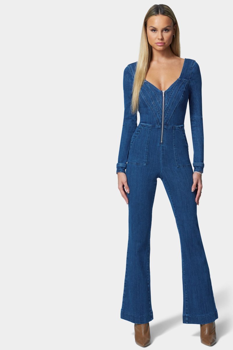 Multistitch Wide Leg Denim Jumpsuit