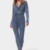 Double Breasted Skinny Leg Denim Jumpsuit