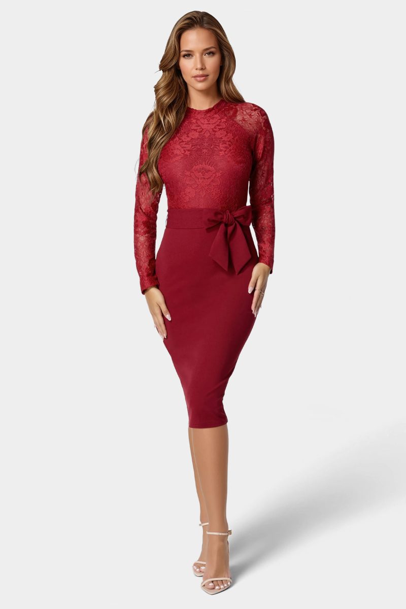 Lace And Crepe Pencil Dress