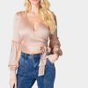 Balloon Sleeve Wrap Blouse