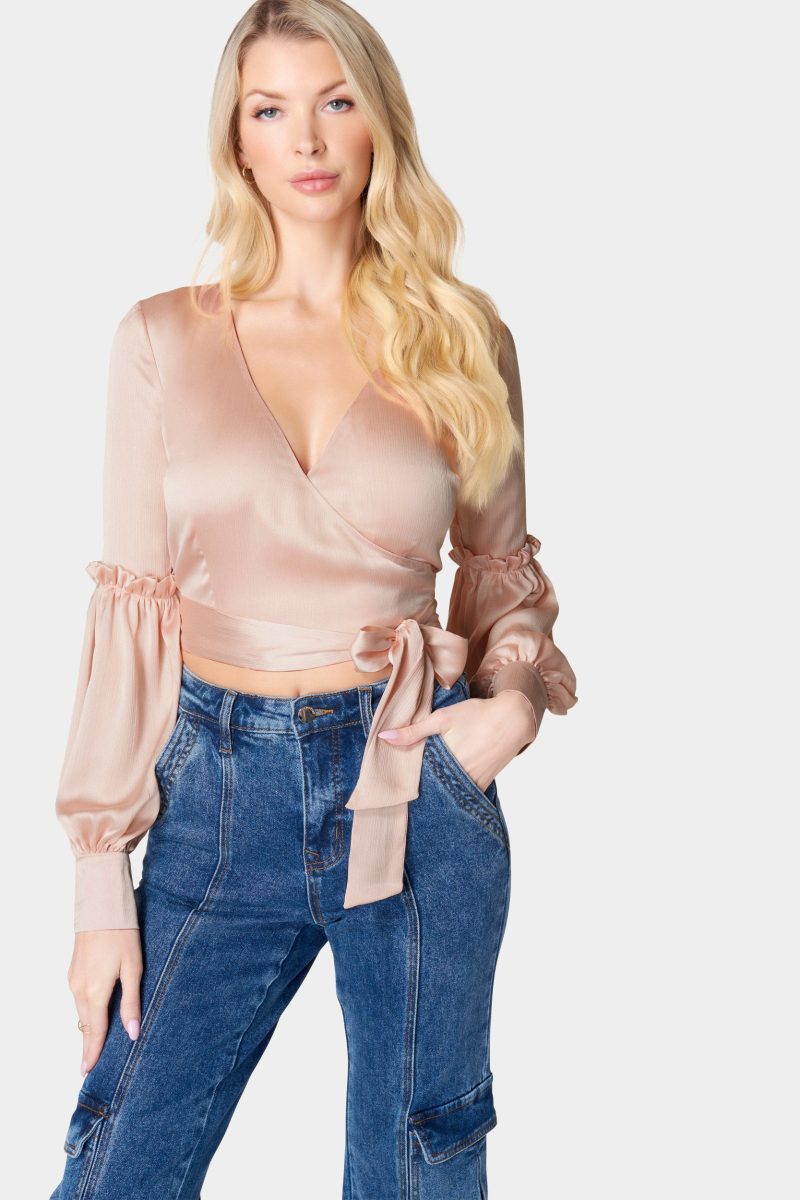 Balloon Sleeve Wrap Blouse