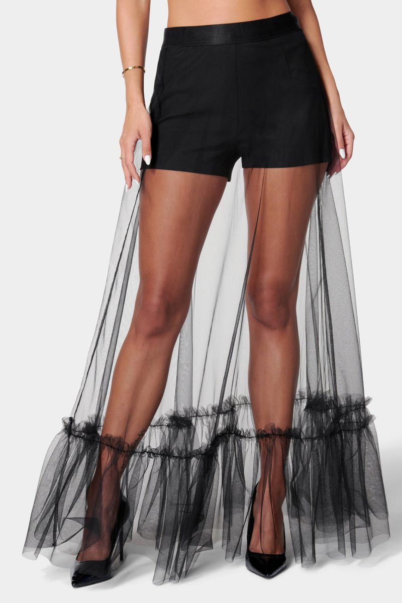 Woven Twill Short with Removable Tiered Long Skirt