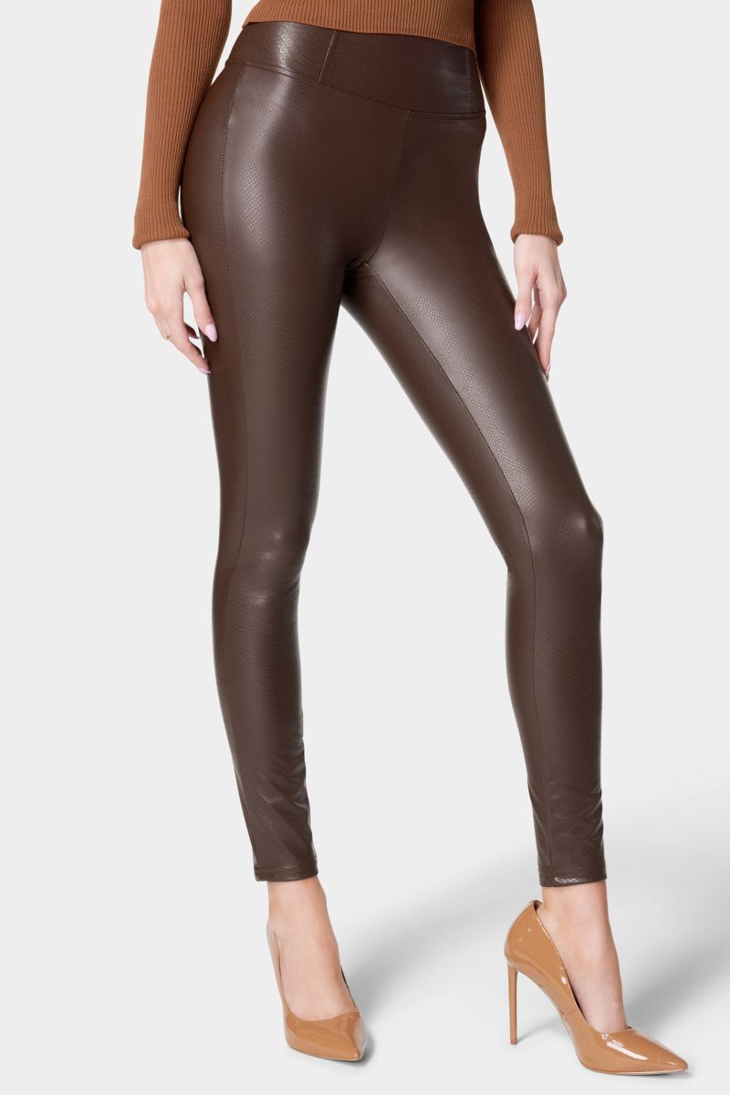 High Waist Embossed Vegan Leather Legging