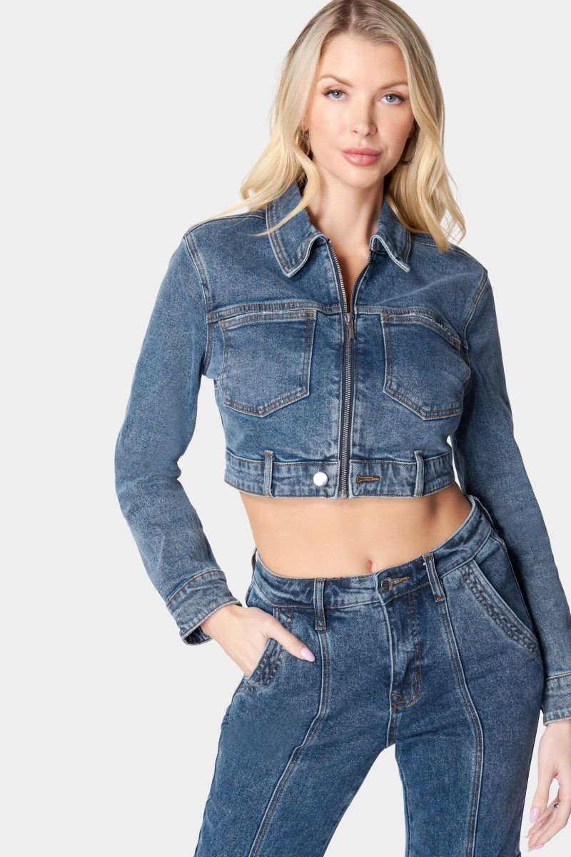 Zip Front Patch Pocket Denim Jacket