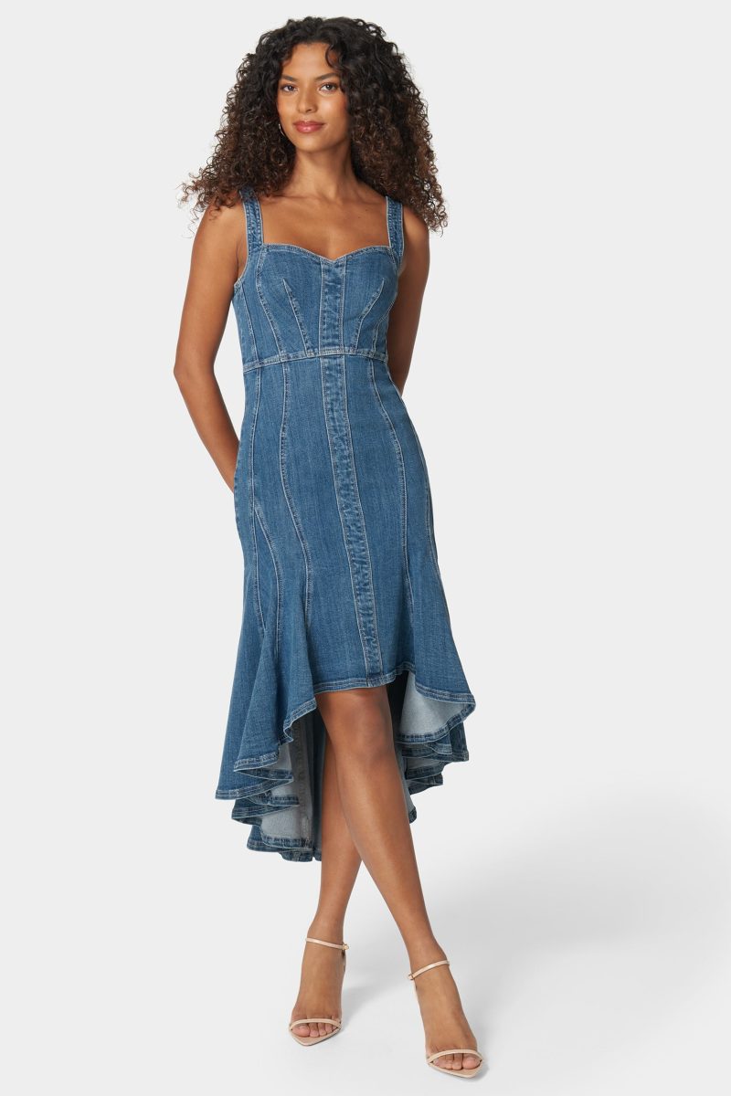 Sweetheart Neck Trumpet Denim Dress