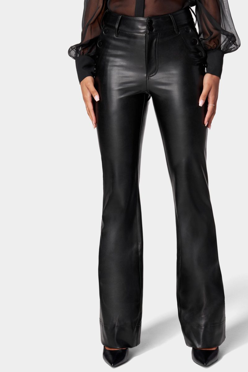 High Waist Flared Leg Vegan Leather Pant
