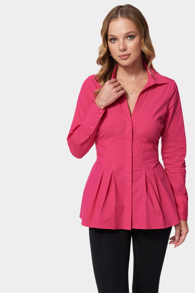 Poplin Corset Detail Long Sleeve Blouse